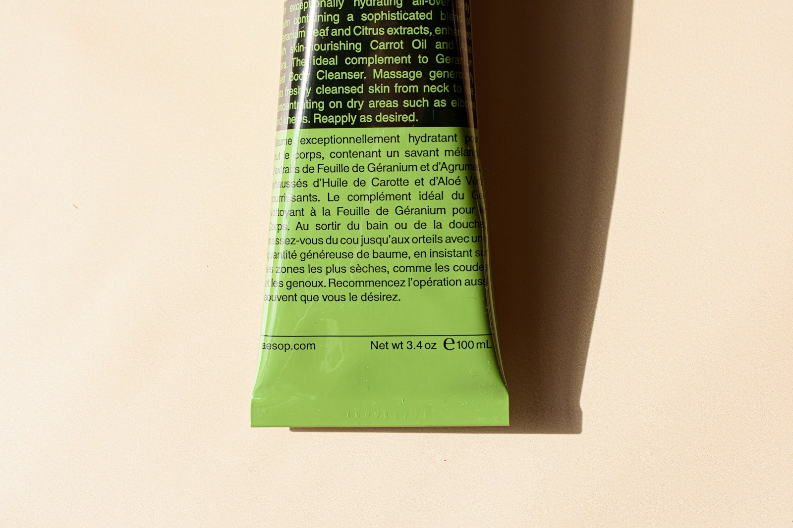 skincare ingredient list on back of tube